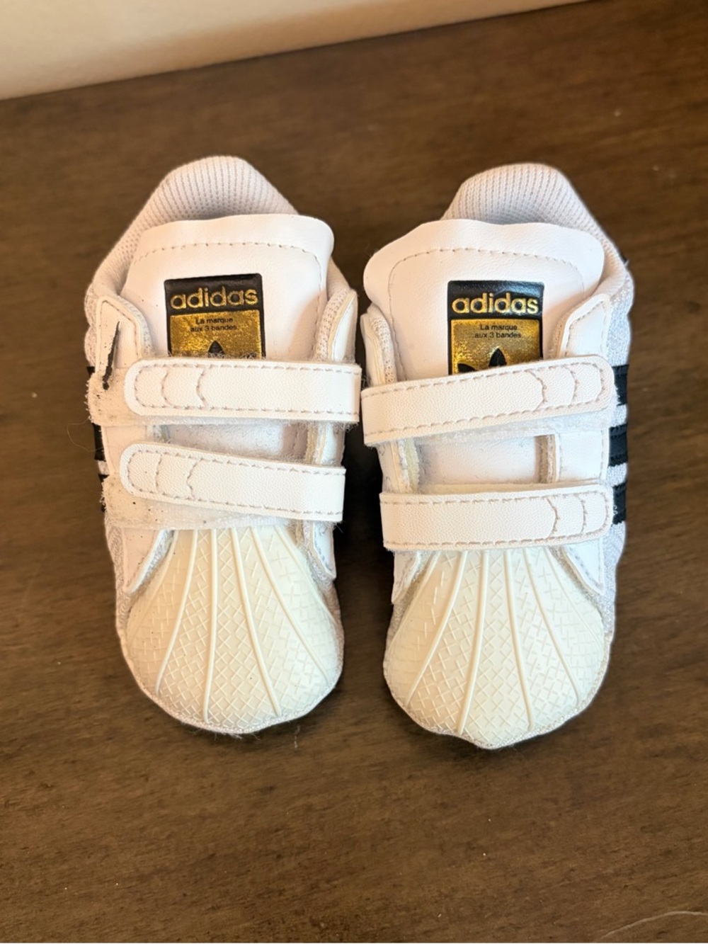 adidas baby White and Black Velcro Three-Stripe Sneakers - Picture 2 of 3